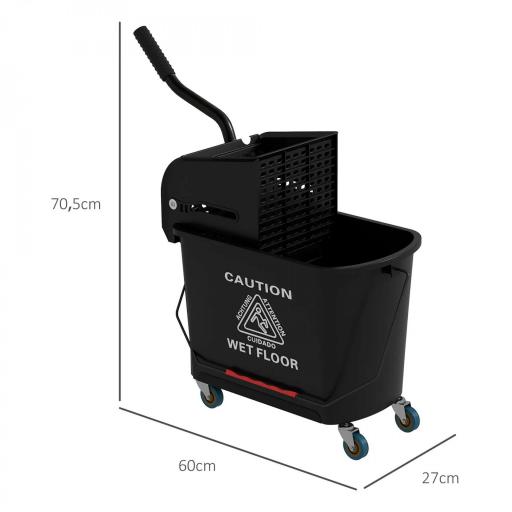 Cubo de Fregar 20L con Ruedas y Escurridor Cubo para Fregona con Separador de Agua 60x27x70,5 cm Negro [1]