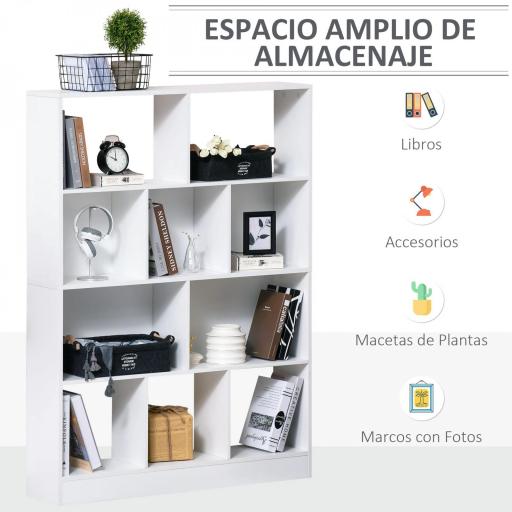 Estantería Librería de 4 Niveles con 10 Compartimentos Estantes de Almacenaje Multiusos 100x23,8x140 cm Blanco [2]