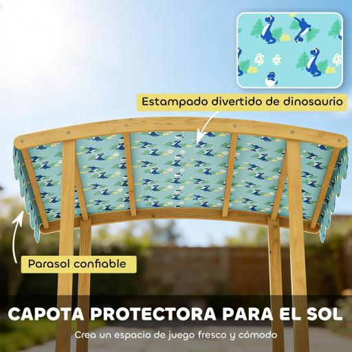 Arenero para Niños de Madera con Techo 3 Bancos 2 Cajas de PP Forro para Niños de 3-6 Años 128x118x121 cm Azul [3]