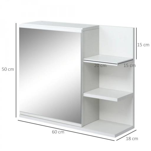 Armario con Espejo para Baño con 3 Estantes Abiertos y 1 Estante Interior Estilo Moderno 60x18x50 cm Blanco [1]