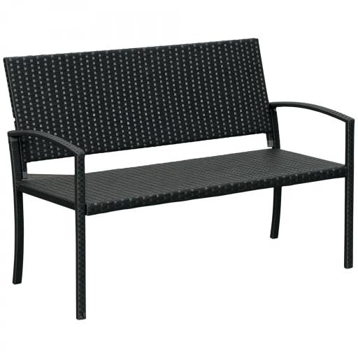 Banco de Jardín de 2 Plazas Banco para Exterior con Respaldo y Asiento de Ratán PE Carga 240 kg 122x60x85 cm Negro [9]