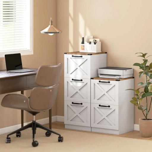 Cajonera Escritorio con 2 Cajones Soporte para Impresora con Riel Colgante para A4 y Carta 40x40x71 cm Blanco [6]