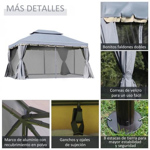 Cenador de Jardín 4x3m Pabellón de Jardín Gazebo con Doble Techo Estructura de Aluminio UPF50+ para Exterior Gris [4]