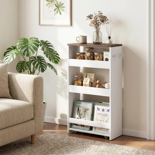 Carrito de Cocina Estrecho de 3 Niveles con Ruedas para Espacios Reducidos Comedor o Salón Blanco [5]