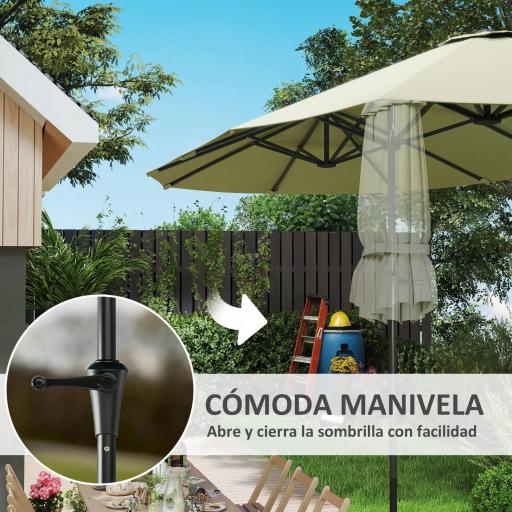 Sombrilla Doble 4x2,2 m Sombrilla Terraza Exterior con Manivela Manual Impermeable y Protección UV30+ Crema [3]