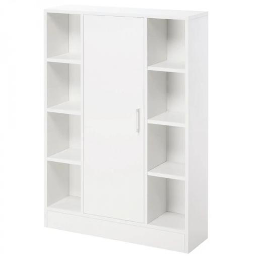 Armario de Suelo para Baño de Madera con 8 Compartimentos Abiertos y 1 Puerta con Estantes Ajustables Mueble Auxiliar Multiusos para Cocina Salón 71x22x100 cm Blanco [9]