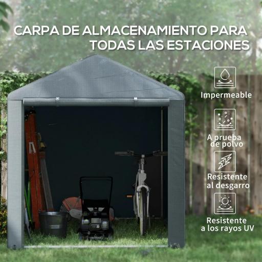 Carpa para Herramientas Bicicletas y Motos 1,6x2,2x1,7 m con 2 Habitaciones Puerta con Cremallera Impermeable Gris [2]