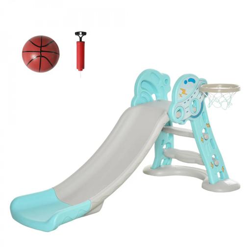 Tobogán para Niños +18 Meses Plegable 2 en 1 con Canasta de Baloncesto Modelo Jirafa Juguete Infantil para Interiores y Exteriores 140x87x75 cm Azul y Gris [9]
