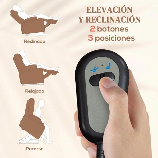 Sillón Relax Reclinable Eléctrico Levanta Personas con Masaje Vibratorio y Calor Control Remoto Reposapiés Marrón [2]