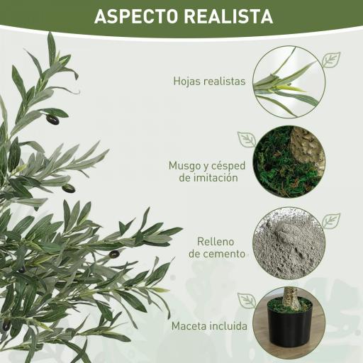  2 Olivos Artificiales 120 cm con Hojas de Seda y 20 Aceitunas Decoración Interior para Hogar Oficina Dormitorio Salón [5]