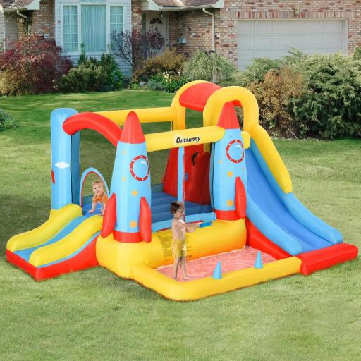 Castillo Hinchable para Niños +3 Años con 2 Toboganes Piscina y Zona de Salto 330x265x185 cm Multicolor