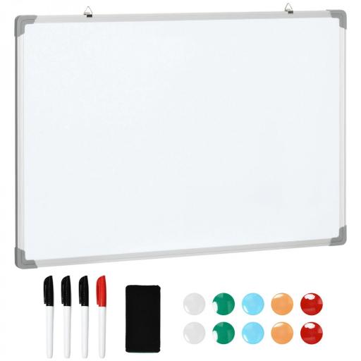Pizarra Blanca Magnética Pizarra de Borrado en Seco con Borrador 4 Rotuladores y 10 Imanes 90x60 cm Blanco [8]