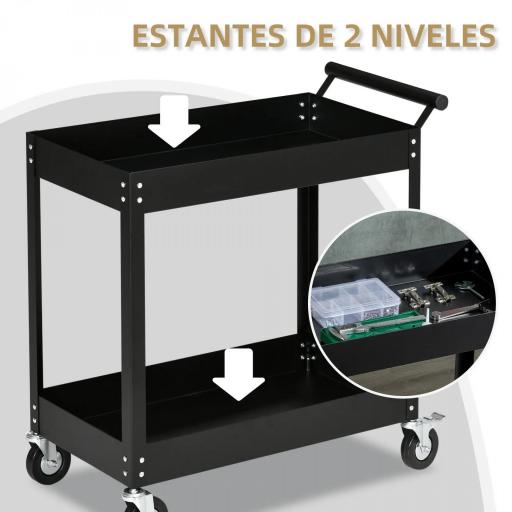 Carro de Herramientas de 2 Niveles Carro de Taller con Ruedas de Acero para Garaje Carga 150 kg 84,5x38x84 cm Negro [4]