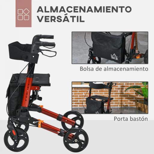 Andador para Ancianos Plegable de Aluminio con Asiento 4 Ruedas Altura Ajustable Frenos de Maneta Rojo y Negro [5]