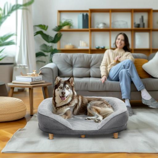 Sofá para Mascotas con Parte Superior Desmontable Funda Lavable y Patas de Madera Carga 25 kg 90x78x25 cm Gris