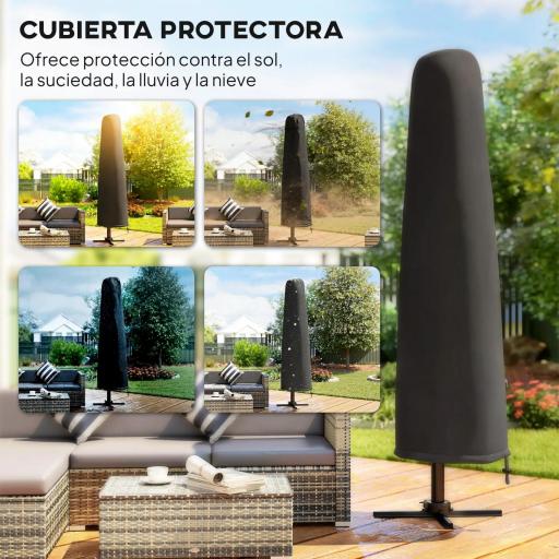Parasol Excéntrico 2,9x2,9 m de Aluminio con Manivela Inclinación Ajustable Giratorio 360° Base Cruzada y Funda Caqui [2]