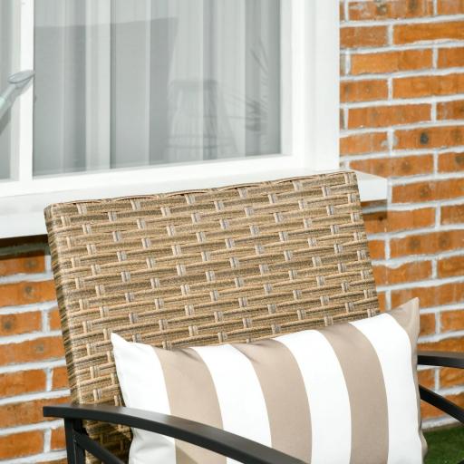 Conjunto Mesa y 2 Sillas de Jardín de Ratán Sintético con 2 Cojines Decorativos 46x46x48 cm y 59x71x80 cm Marrón [3]