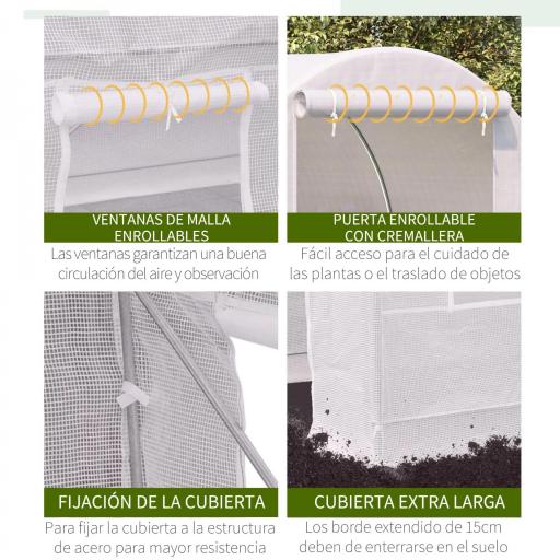 Invernadero de Túnel con Puerta Enrollable y 4 Ventanas para Cultivo Plantas Verduras 245x200x200 cm Blanco [2]