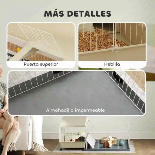 Jaula para Animales Pequeños con Corral Desmontable Cuenco Botella de Agua y Dispensador de Heno 108x71x57 cm Beige [2]