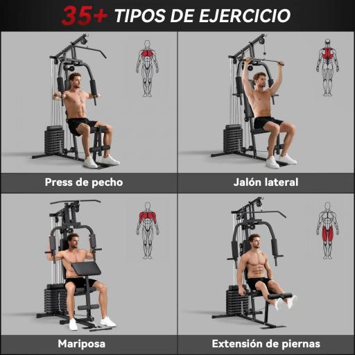 Máquina de Musculación con Pesas Ajustables de 45 kg Prensa de Pecho y Piernas Polea 135x103x200 cm Negro [7]