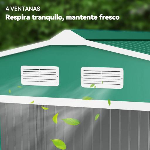 Cobertizo de Jardín 4,9 m² 277x195x192 cm con 2 Puertas Corredizas Base Refuerzo (Suelo NO Incluido) Verde Oscuro [4]