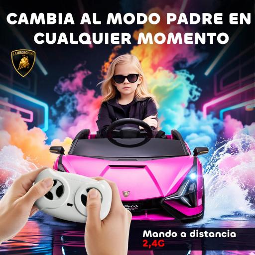 Coche Eléctrico para Niños de +3 Años Lamborghini SIAN Coche de Batería 12V con Mando a Distancia Apertura de Puerta Música MP3 USB y Faros 3-5 km/h 108x62x40 cm Rosa [4]