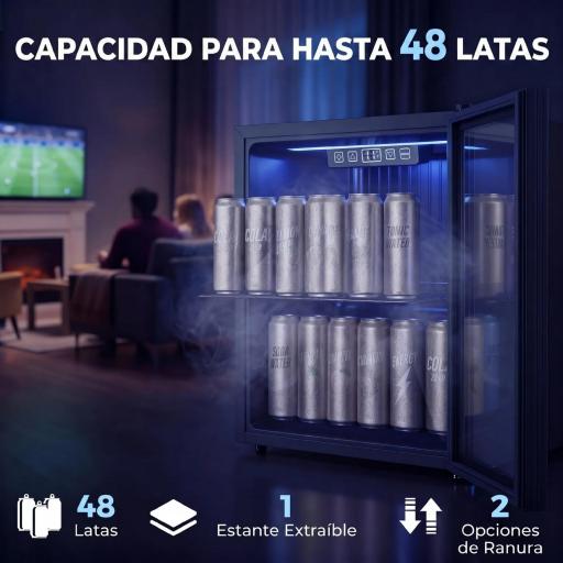 Frigorífico de Bebidas 50 L con Puerta de Vidrio Doble Iluminación LED Estante Ajustable para 48 Latas [8]