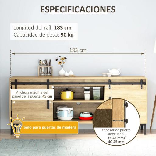 Herrajes Puertas Correderas 183 cm para Puerta Corredera Doble de Madera Ancho 45 cm Mueble de TV Armario Negro [9]