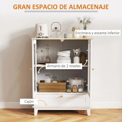 Aparador de Salón con Cajón y Estante Ajustable Aparador de 2 Puertas de Vidrio 68x35x85 cm Blanco y Roble [4]