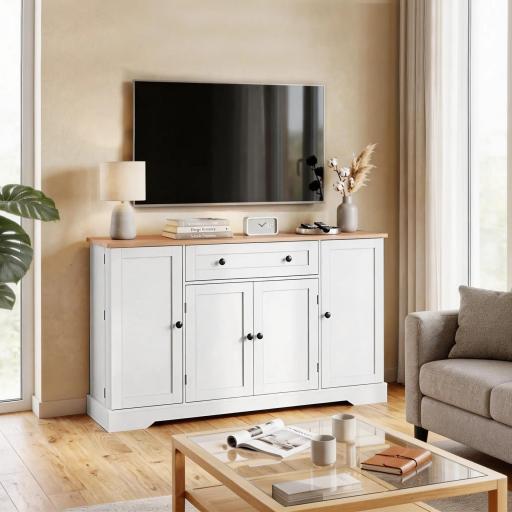 Aparador de Cocina con Cajón Estantes en las Puertas Estantes Ajustables Barra de Café 138x40x83,5 cm Blanco [7]