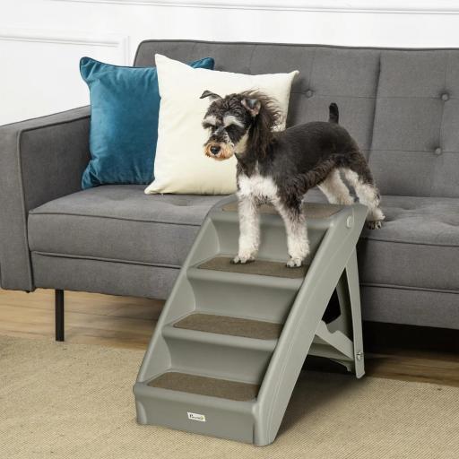 Escalón para Perros Gatos Portátil con Alfombras Antideslizantes para Cama Sofá Carga 20 kg 62x38x49,5 cm Gris