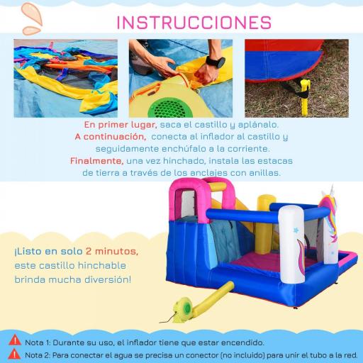 Castillo Inflable Infantil en Forma de Unicornio con Tobogán Piscina Cama de Salto Inflador 360x305x210 cm Multicolor [1]