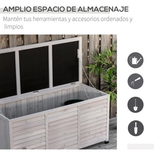 Baúl de Madera Exterior Caja de Almacenamiento de Jardín con Tapa Abrible y Diseño Persiana 127x56x60 cm Madera Gris [2]