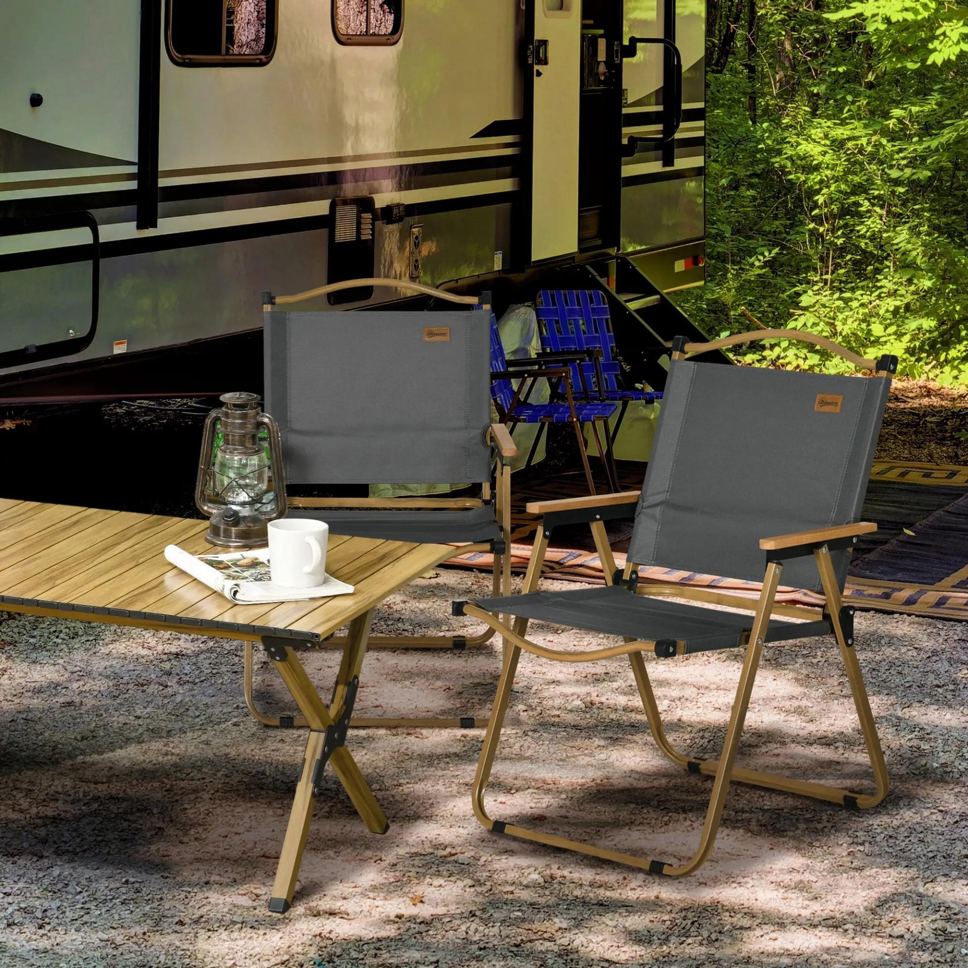 Outsunny Set 2 Sillas de Jardín Plegables con Reposabrazos Sillas para Camping y Playa en Tela Oxford 54x59x78 cm Gris Oscuro