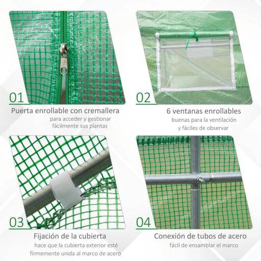 Invernadero de Túnel 445x200x200 cm Invernadero de Jardín con 6 Ventanas y Cubierta de Polietileno PE 140 g/m² Verde [5]