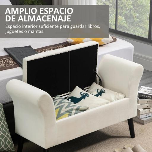 Banco de Almacenamiento con Tapa Abatible Reposabrazos y Patas de Madera para Salón 111,5x41x65 cm Crema [2]