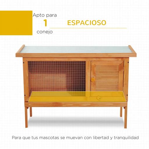 Casa para Conejos Exterior Conejera Grande de Patas Elevadas con Bandeja Extraíble Fácil de Limpiar Estable Buena Ventilación 90x45x65cm Color Madera [5]