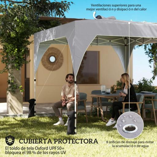Carpa Plegable Pop-up 3x3 m con Bloqueo Central Altura Ajustable Bolsa Transporte con Ruedas y Sacos de Arena Gris [2]