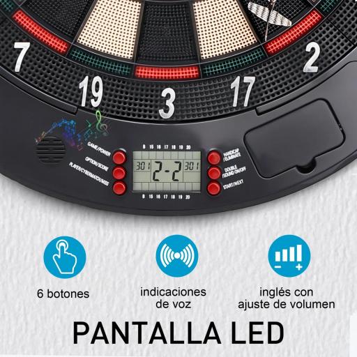 Diana Electrónica Digital Diana con 6 Dardos hasta 8 Jugadores Marcador Puertas Laterales Pantalla LCD y 26 Juegos 44x4,4x50 cm Negro [6]