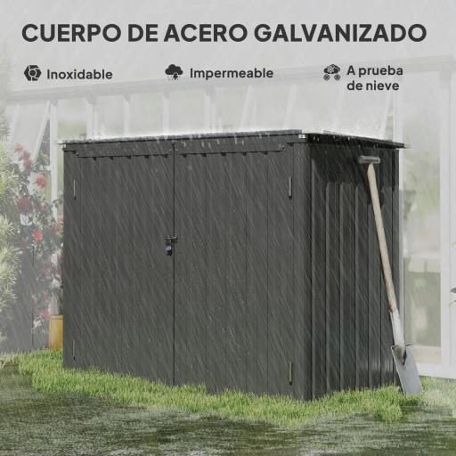 Cobertizo para Contenedor de Basura Doble de Acero Galvanizado de 240L con Tapa Abatible y Puertas con Cerradura Gris [3]