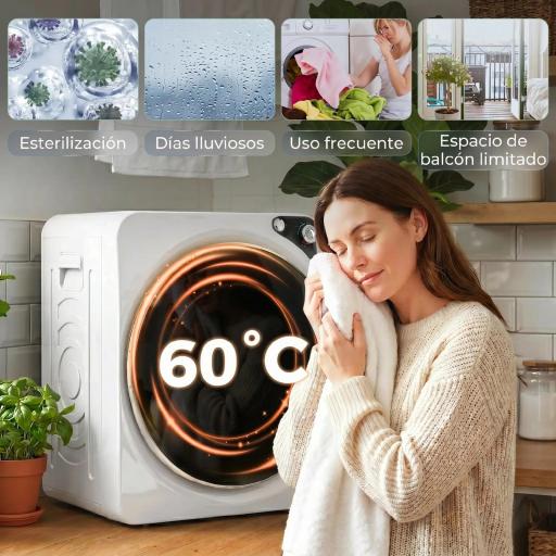 Secadora de Ropa Compacta 5 kg 1000W con 5 Modos de Secado Tambor de Acero Inoxidable Blanco [8]