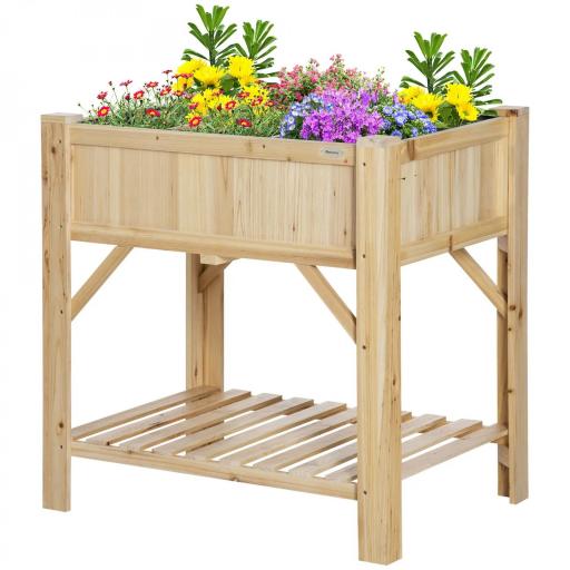 Huerto Urbano de Madera 78,5x58x81 cm Mesa de Cultivo con 6 Compartimentos y Estante Inferior para Plantas Flores en Jardín Terraza Exterior Color Natural [8]