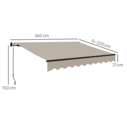 Toldo Retráctil de Aluminio para Ventanas y Puertas con Protección UV30+ y Inclinación Ajustable 360x220 cm Crema [1]