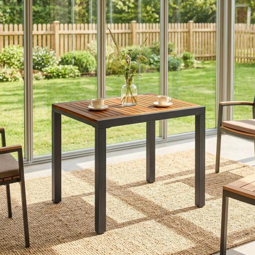 Mesa de Jardín Extensible 120/80x70 cm Estructura de Acero y Tablero de Madera de Acacia para 4-6 Personas Natural [4]