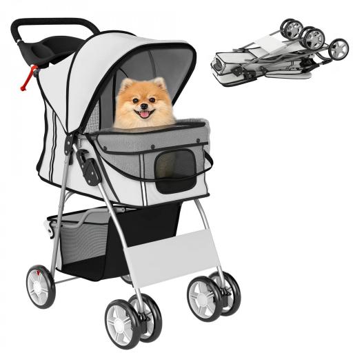 Carrito para Perros Pequeños con Cesta de Almacenaje Portavasos Ruedas y Cojín Lavable 77x44x102 cm Gris [9]