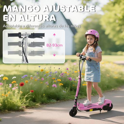 Patinete Eléctrico Plegable para Niños de 7-14 Años, Patinete Eléctrico con Velocidad Max. 12 km/h, Alcance de 8 km, Altura Ajustable, Freno de Mano, Rosa [1]