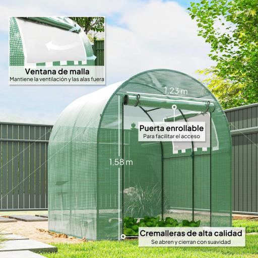 Invernadero de Jardín 180x180x200 cm Invernadero de Túnel Pequeño con Puerta Enrollable y Ventana de Malla Verde [3]
