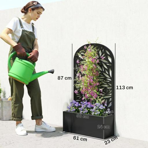 Jardinera con Pantalla de Privacidad Curva de Hojas de Metal y Opción de Montaje en Pared 61x23x113 cm Negro [1]