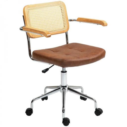 Silla de Escritorio Altura Ajustable con Función de Basculante y Respaldo de Ratán Sintético 60x55,5x82-90 cm Marrón [8]