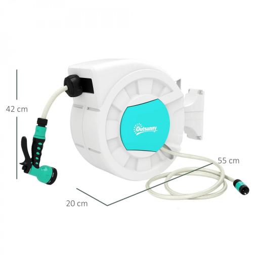 Manguera Retráctil de Pared con Carrete de 25+2 m con Bloqueo Retorno Automático y Boquilla de 7 Funciones y Giro 180° [1]